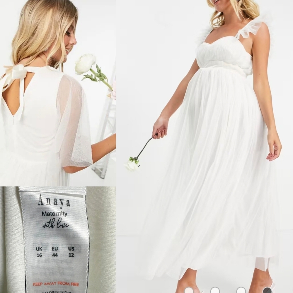 NEW 12 Anaya Maternity MIDI MAXI WHITE DRESS WEDDING PREGNANCY REVEAL L XL NWT